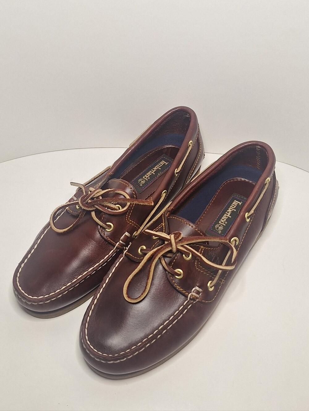 RARE Timberland Classic Boat Shoes Womens 10 M Dark Brown Script Heel Logo